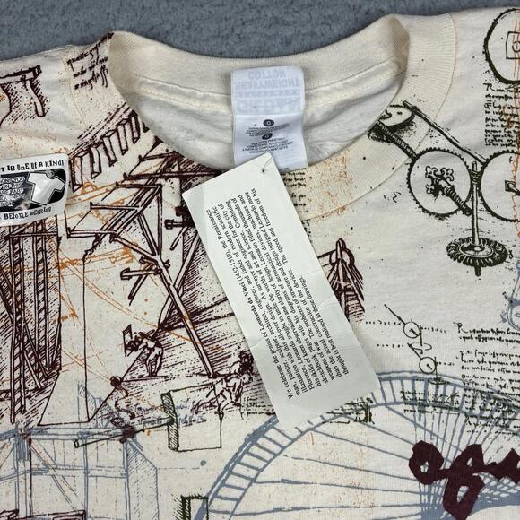 Vintage Y2K Leonardo Da Vinci Vitruvian Man All Over Print Graphic T-Shirt L NWT - Picture 3 of 10